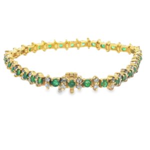 14KT Yellow Gold Emerald and Diamond Tennis Bracelet 3.60 CTW Emeralds, 1.86 CTW Diamonds