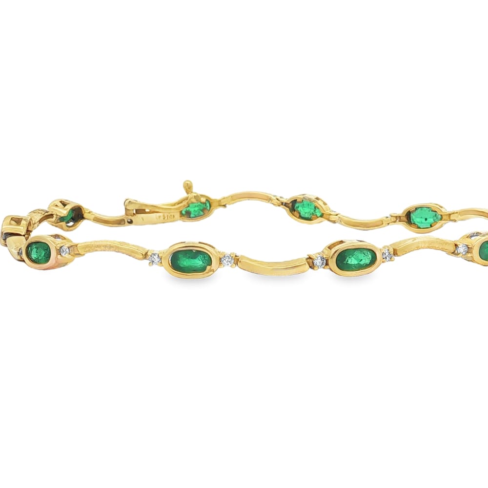 14K Yellow Gold Emerald and Diamond Bracelet