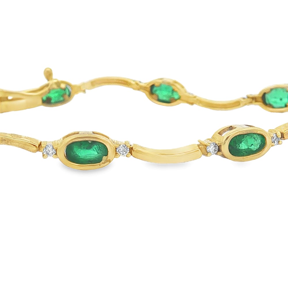14K Yellow Gold Emerald and Diamond Bracelet