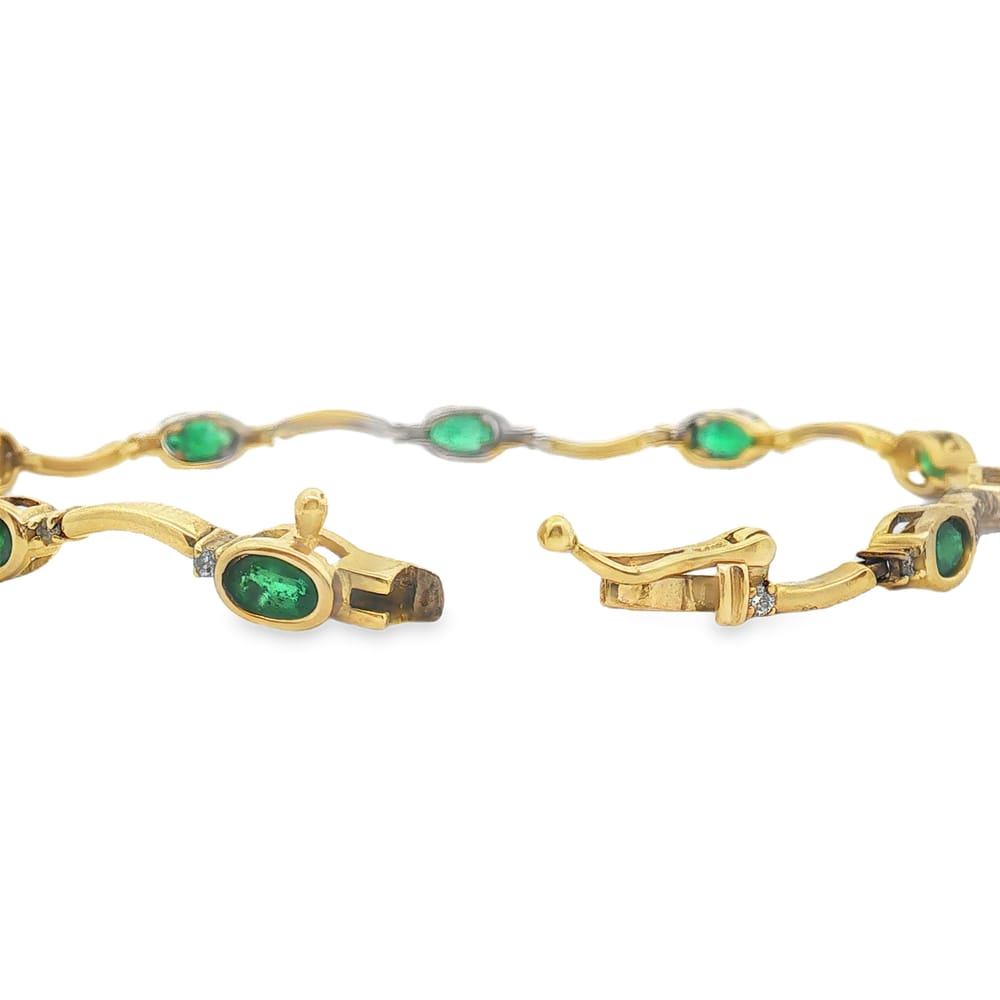 14K Yellow Gold Emerald and Diamond Bracelet