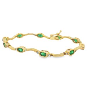 14K Yellow Gold Emerald and Diamond Bracelet
