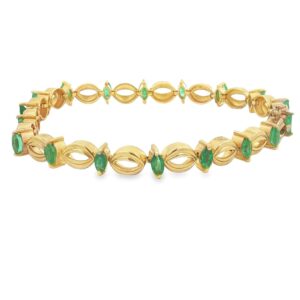 18-Stone Marquise Emerald Bracelet in 14K Yellow Gold