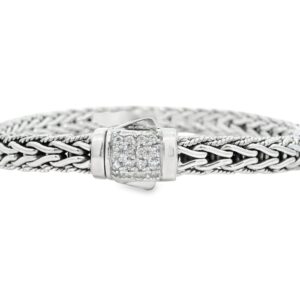 ss 7.5" 7mm .43ct white sapp box clasp woven brace