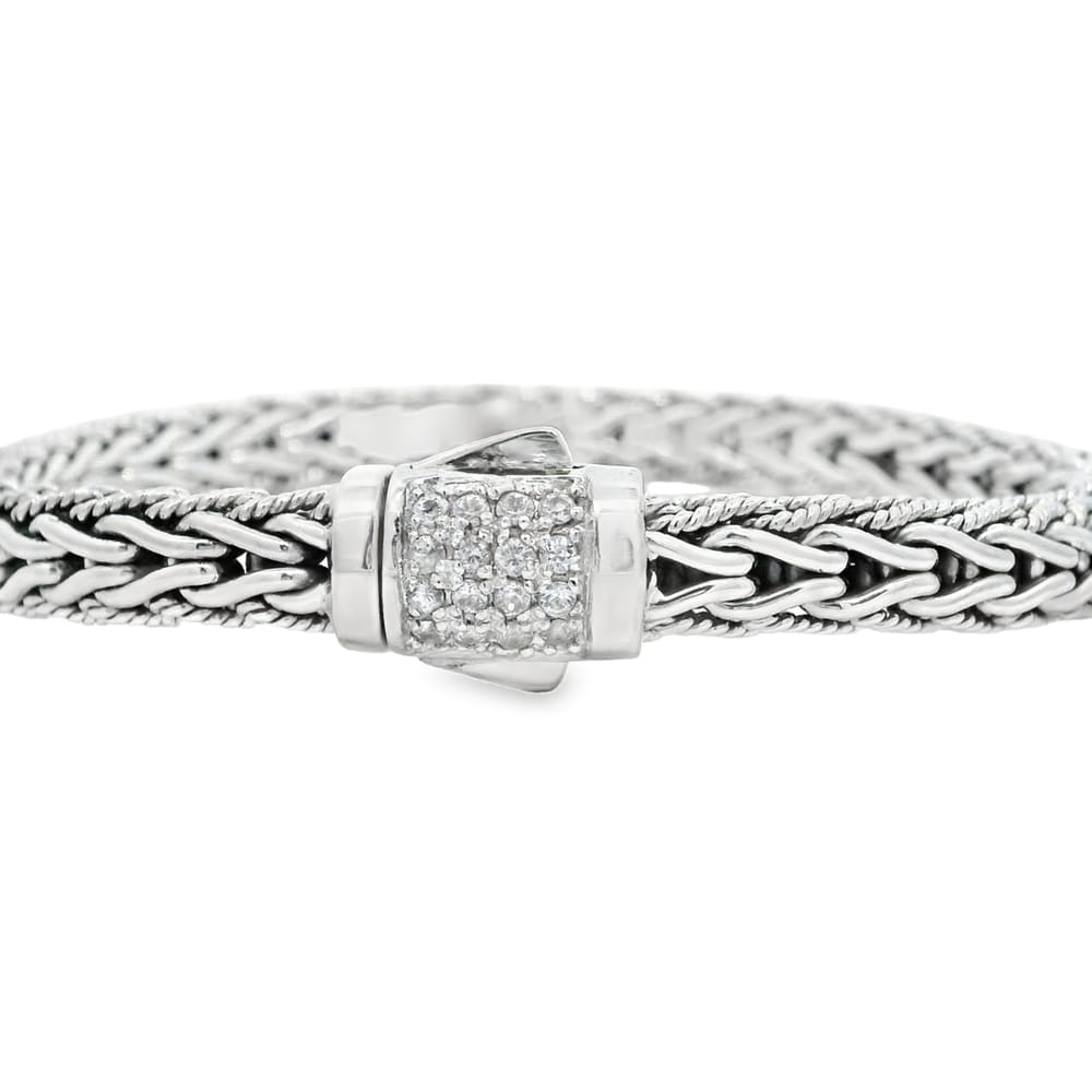 ss 7.5" 7mm .43ct white sapp box clasp woven brace