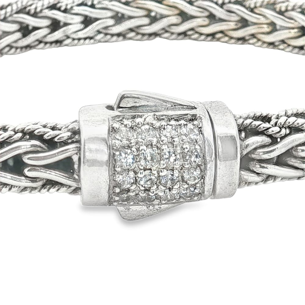 Phillip Gavriel Silver Half Round 7mm Woven Chain Sapphire Bracelet - 7.5 Inches