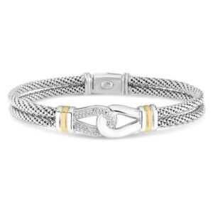 Sterling Silver & 18k YG 3.3mm Popcorn Interlocking 0.15ct Dia Bracelet