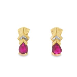 14KT Yellow Gold Pear Shape Ruby with Round Diamond Accents