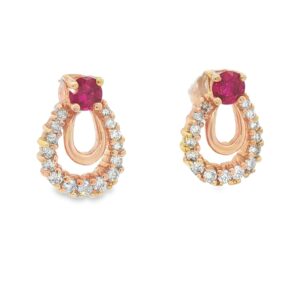 Earrings 14K Gold 0.44 ctw Ruby with 0.47 ctw Diamond for Women