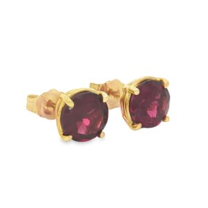 Ruby and Yellow Gold Round Earrings for Women - 14K Gold, 1.70g