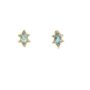 18-00053 Earrings 14Kt YG Star 6x3mm Aqua. w/.06TWT Diamond