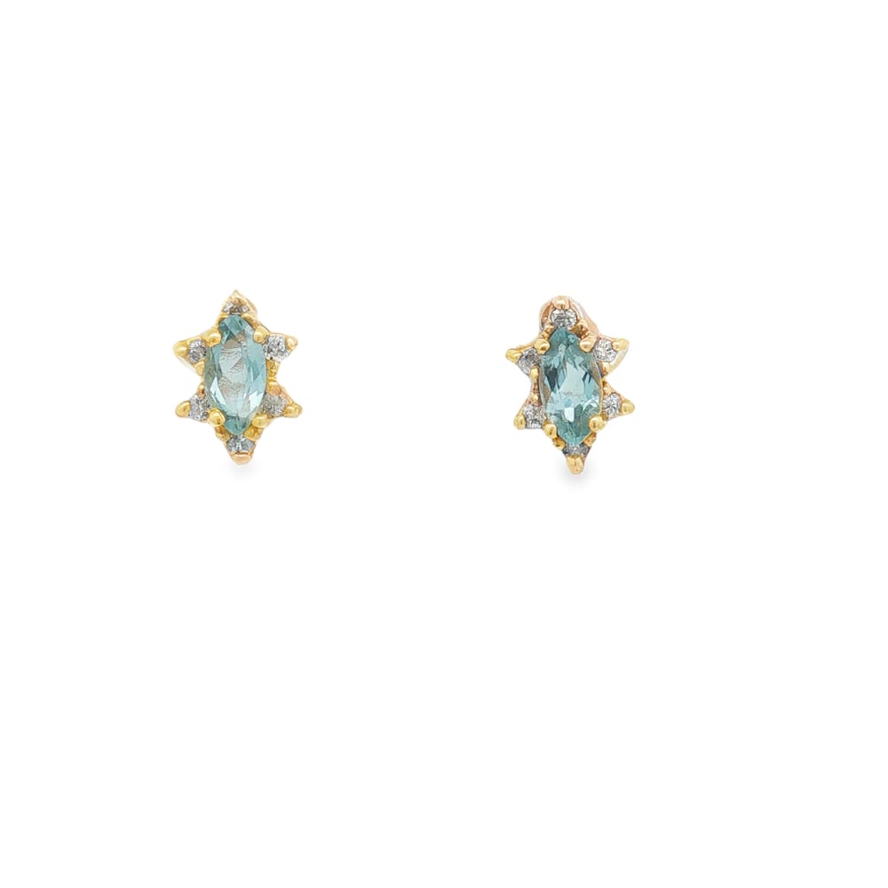 18-00053 Earrings 14Kt YG Star 6x3mm Aqua. w/.06TWT Diamond