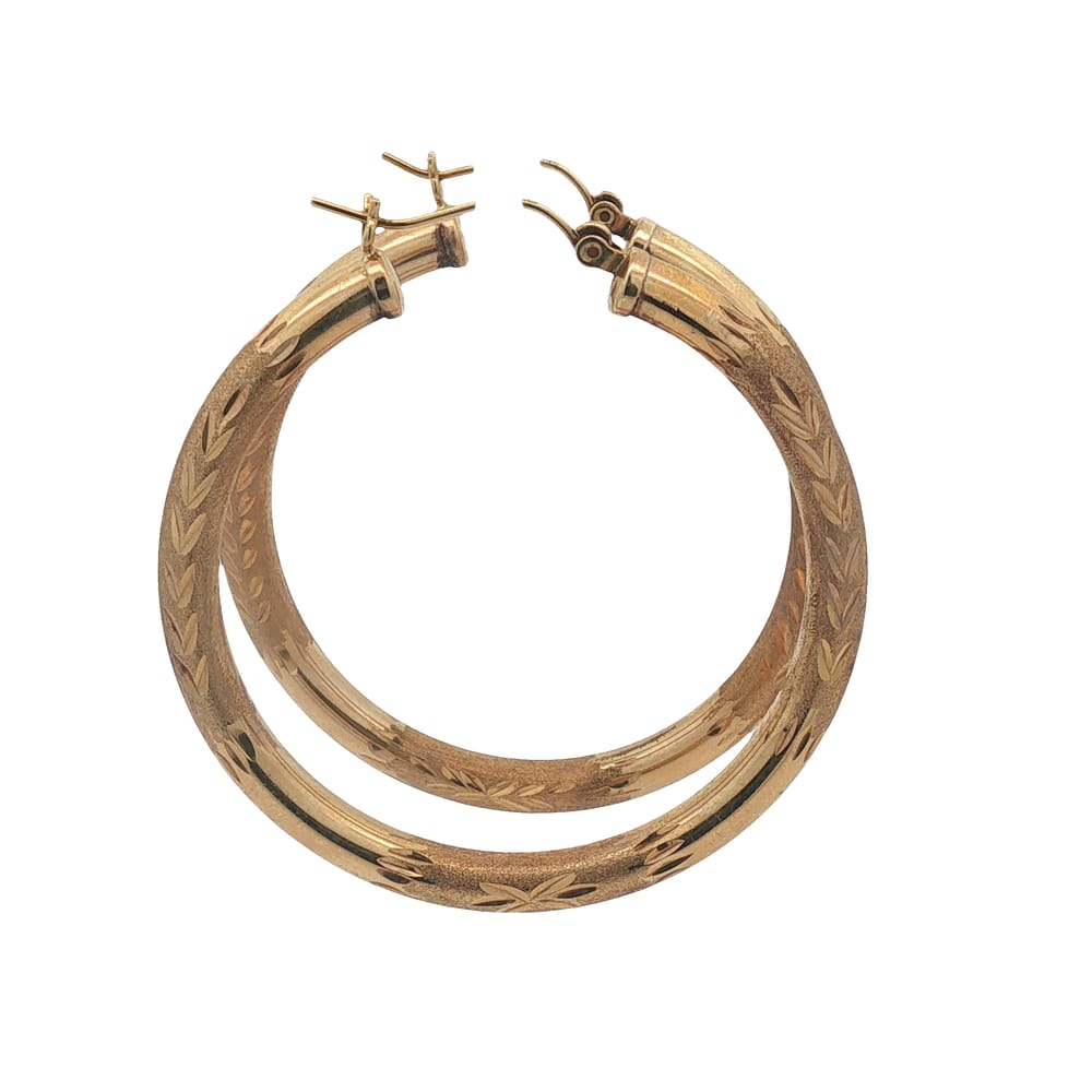 14K Yellow Gold Diamond Cut Hoop Earrings