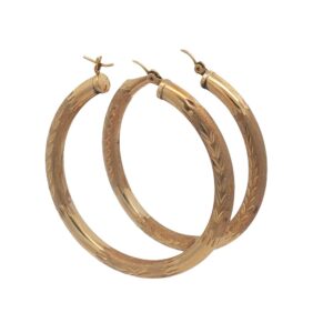 14K Yellow Gold Diamond Cut Hoop Earrings
