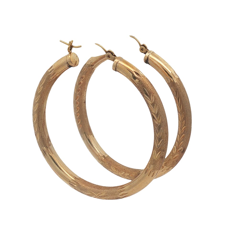 14K Yellow Gold Diamond Cut Hoop Earrings