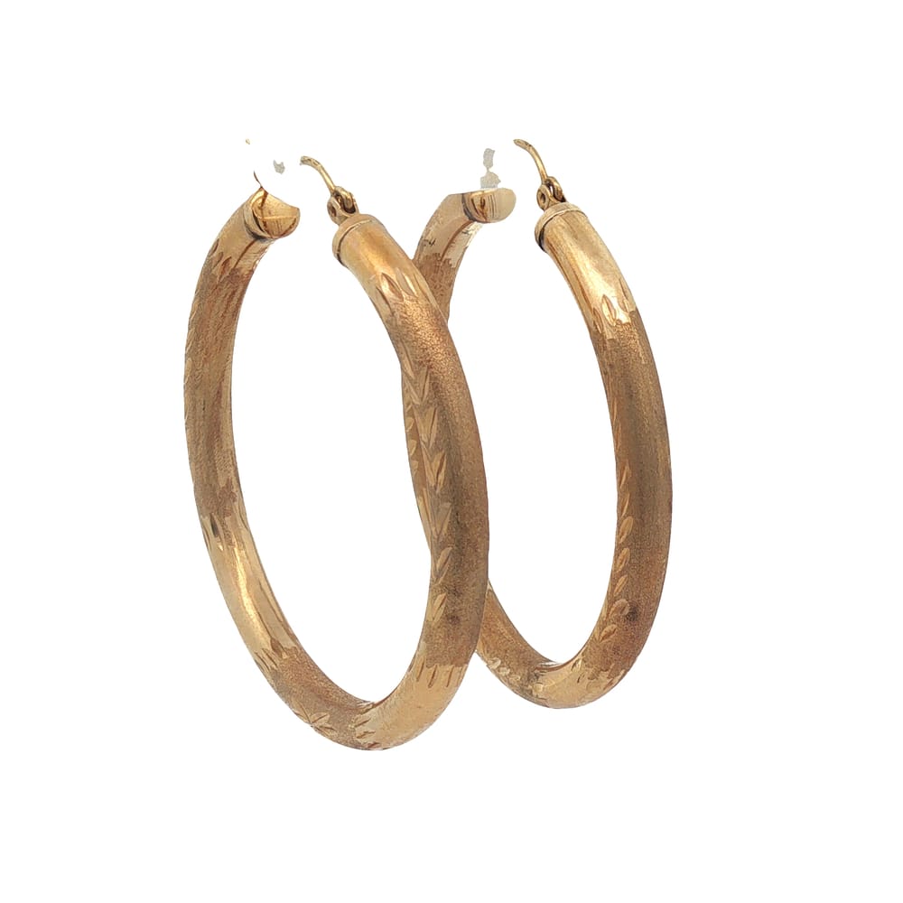 14K Yellow Gold Diamond Cut Hoop Earrings