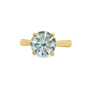 14K Yellow Gold 3.08ct Round Lab Grown Diamond Ring with Hidden Halo and Diamonds in the Mounting