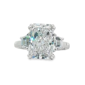 14K White Gold Three Stone Lab Grown Diamond Engagement Ring with 5.05ct Radiant Cut Lab Grown Diamond Center