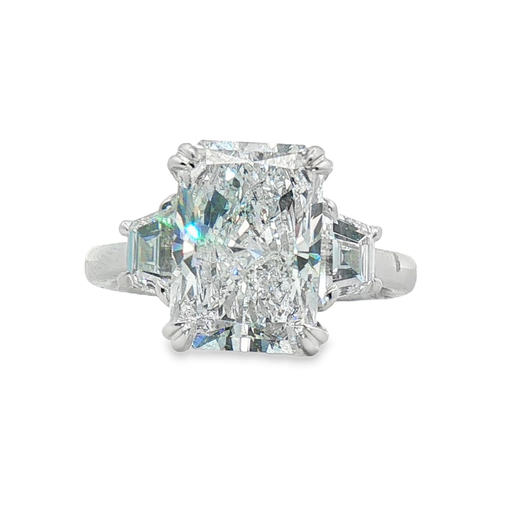 14K White Gold Three Stone Lab Grown Diamond Engagement Ring with 5.05ct Radiant Cut Lab Grown Diamond Center