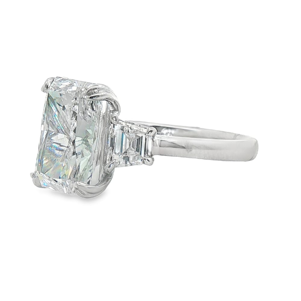 14K White Gold Three Stone Lab Grown Diamond Engagement Ring with 5.05ct Radiant Cut Lab Grown Diamond Center