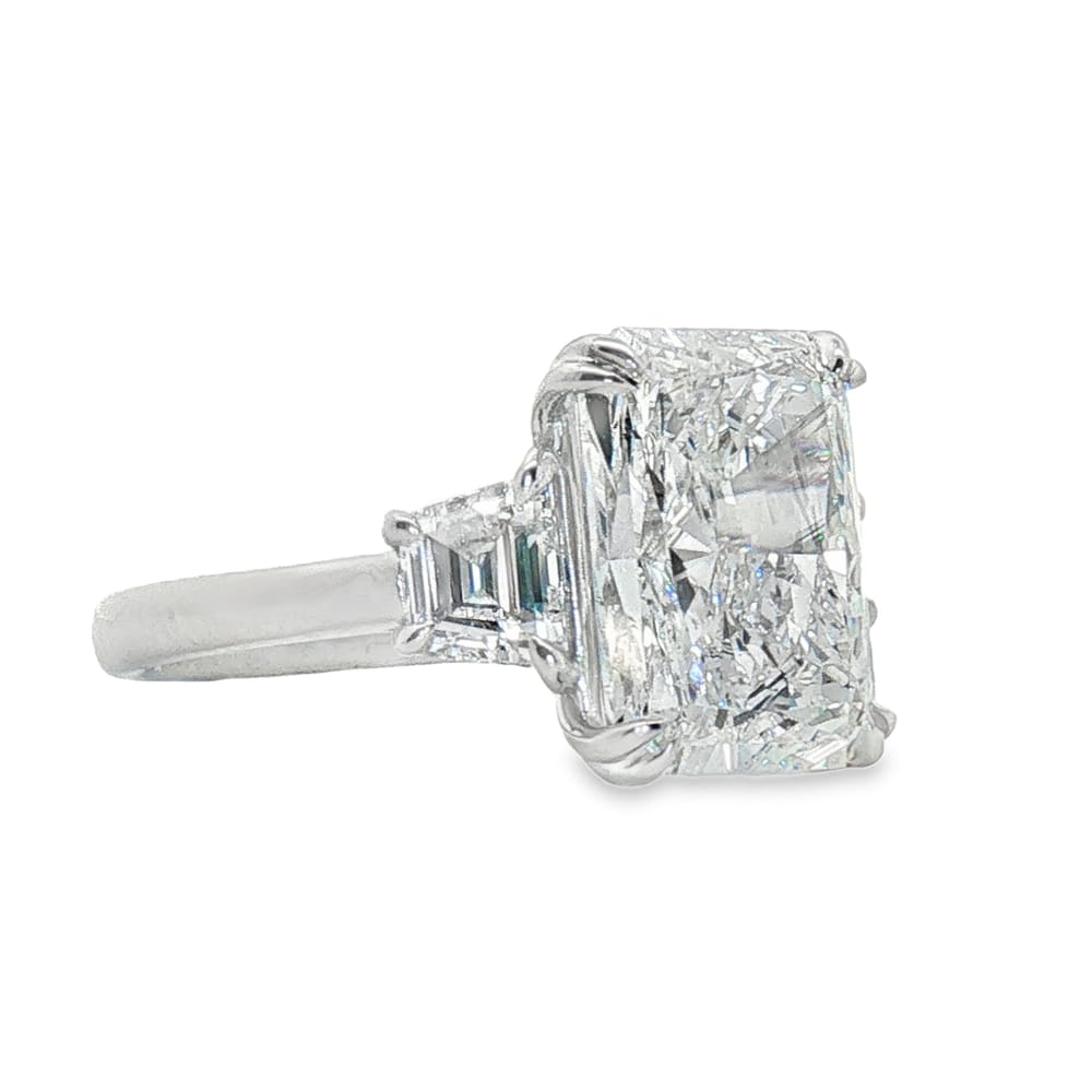14K White Gold Three Stone Lab Grown Diamond Engagement Ring with 5.05ct Radiant Cut Lab Grown Diamond Center