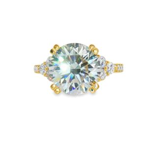 14K Yellow Gold 5.07ct Lab Grown Diamond Enagement Ring with a Hidden Halo and Side Diamonds