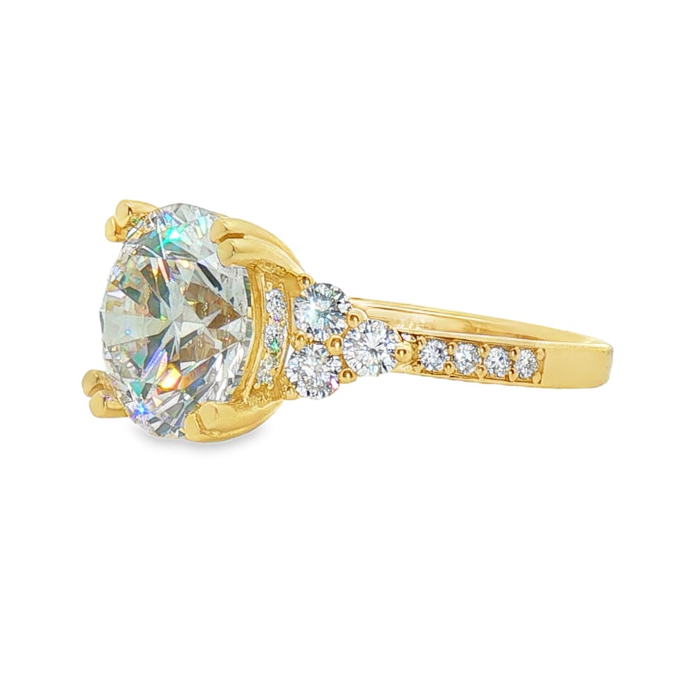 14K Yellow Gold 5.07ct Lab Grown Diamond Enagement Ring with a Hidden Halo and Side Diamonds