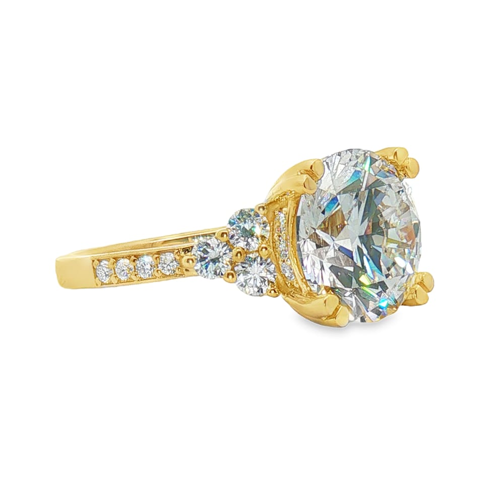 14K Yellow Gold 5.07ct Lab Grown Diamond Enagement Ring with a Hidden Halo and Side Diamonds