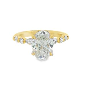 14K Yellow Gold - Lab Grown Oval Engagement Ring with Hidden Halo and Side Stones - 3.57ctw