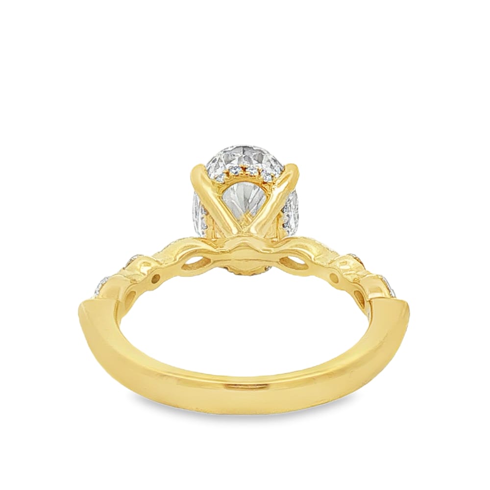 14K Yellow Gold - Lab Grown Oval Engagement Ring with Hidden Halo and Side Stones - 3.57ctw