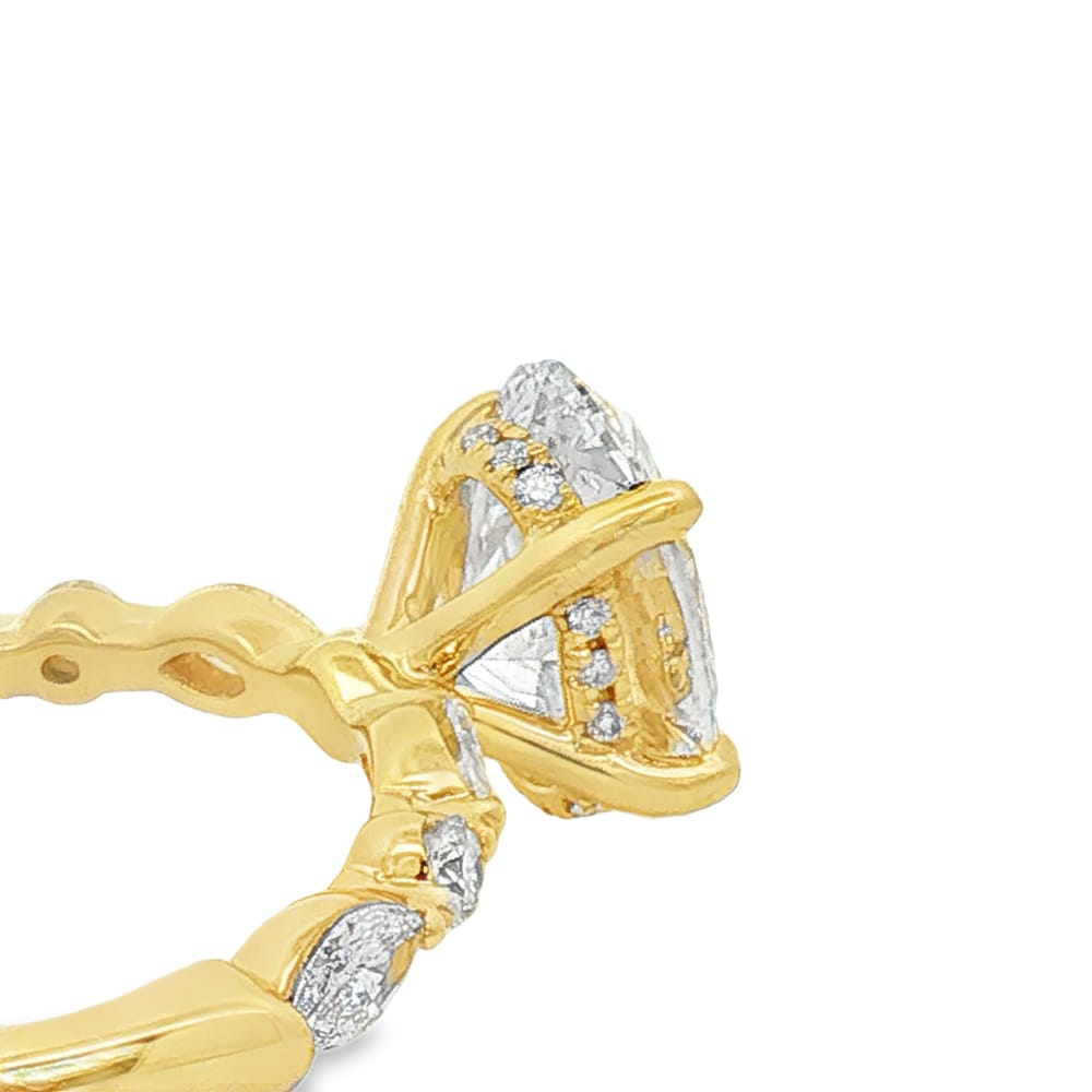 14K Yellow Gold - Lab Grown Oval Engagement Ring with Hidden Halo and Side Stones - 3.57ctw