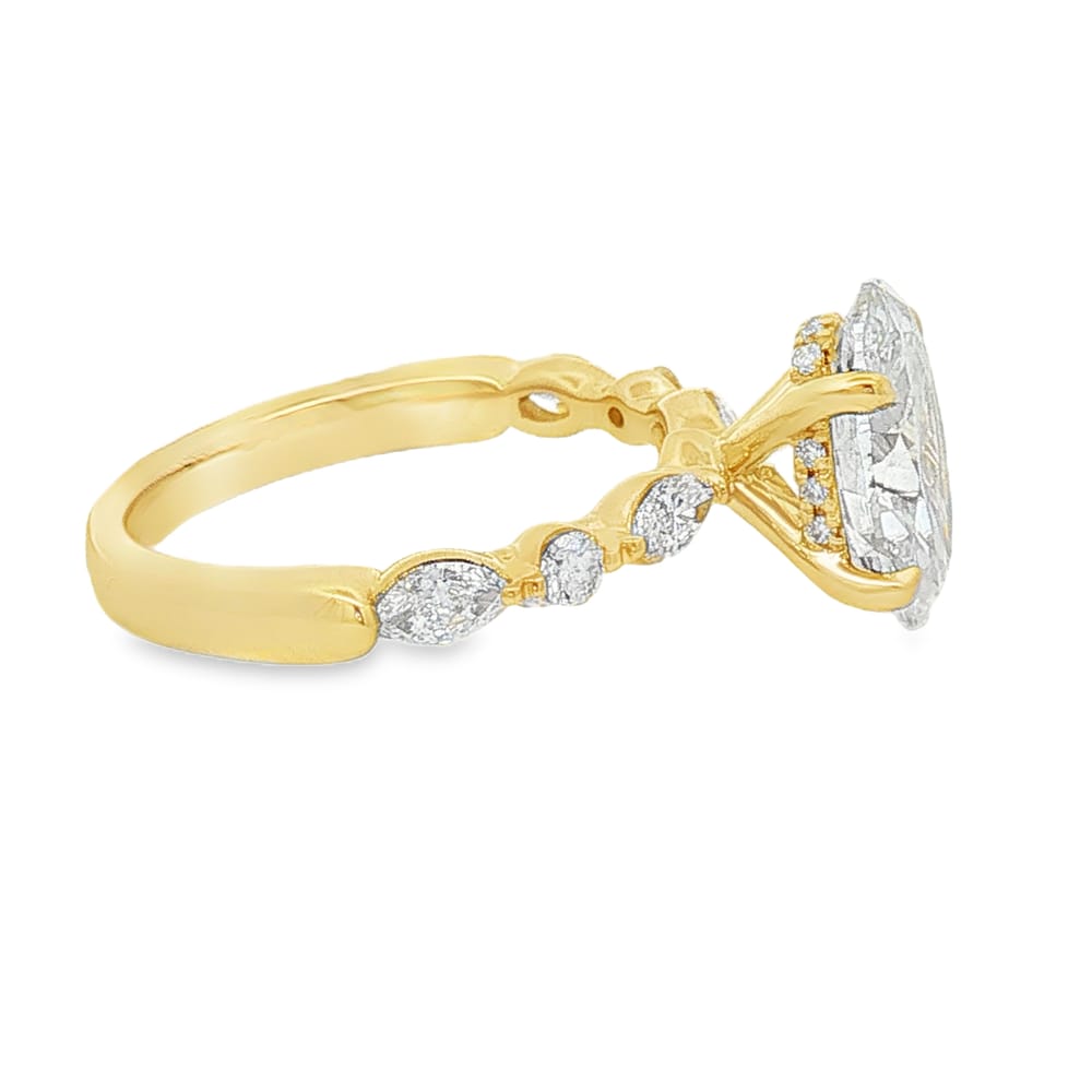 14K Yellow Gold - Lab Grown Oval Engagement Ring with Hidden Halo and Side Stones - 3.57ctw
