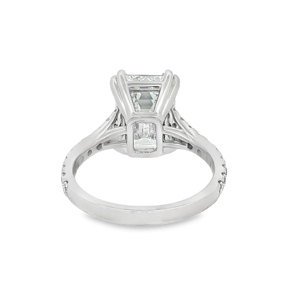 14K White Gold Lab-Grown Emerald Cut Engagement Ring with Round Diamond Side Stones - 5.65ctw