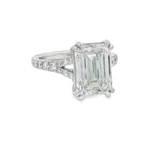 14K White Gold Lab-Grown Emerald Cut Engagement Ring with Round Diamond Side Stones - 5.65ctw
