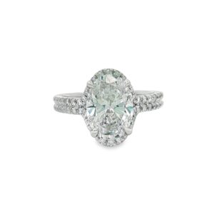 14K White Gold Lab Grown Oval Engagement Ring with Split Shank Halo and Round Side Stones - 3.38ctw