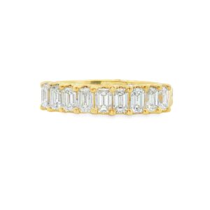 14K Yellow Gold Natural Diamond Ring with 9 Emerald Cut Diamond