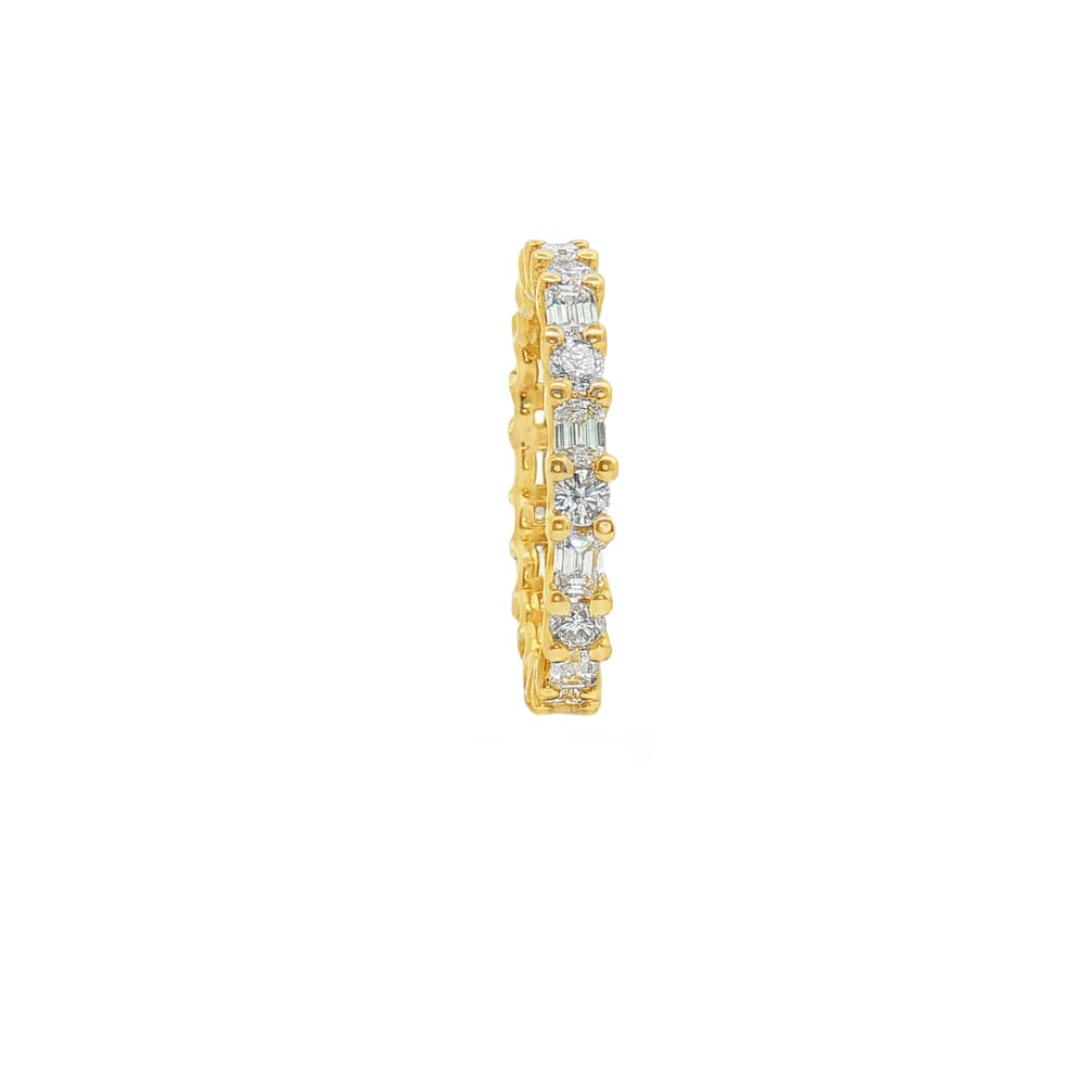 18K Yellow Gold Eternity Ring with Emerald Cut and Round Diamonds