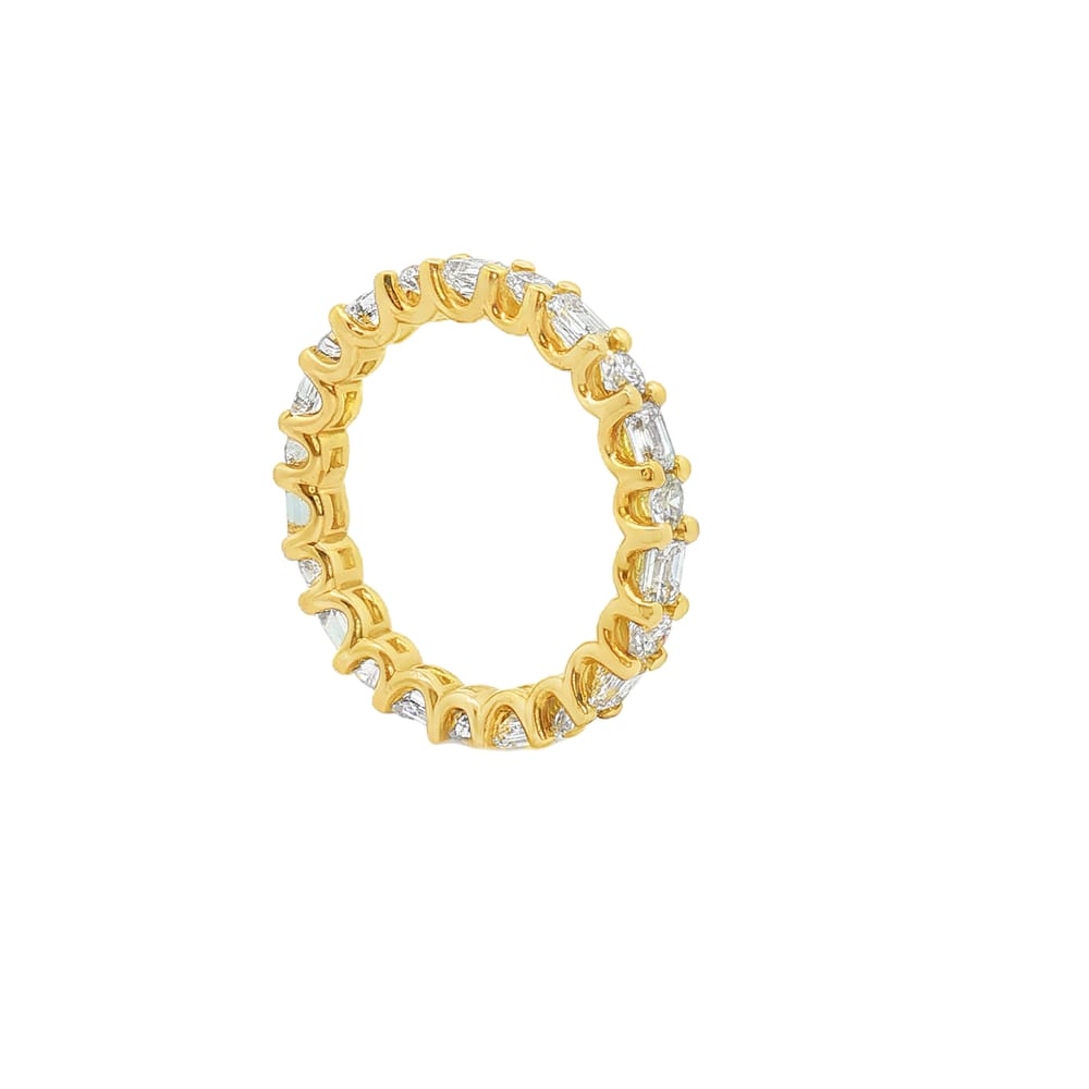 18K Yellow Gold Eternity Ring with Emerald Cut and Round Diamonds
