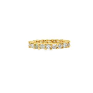 18K Yellow Gold Eternity Ring with Emerald Cut and Round Diamonds