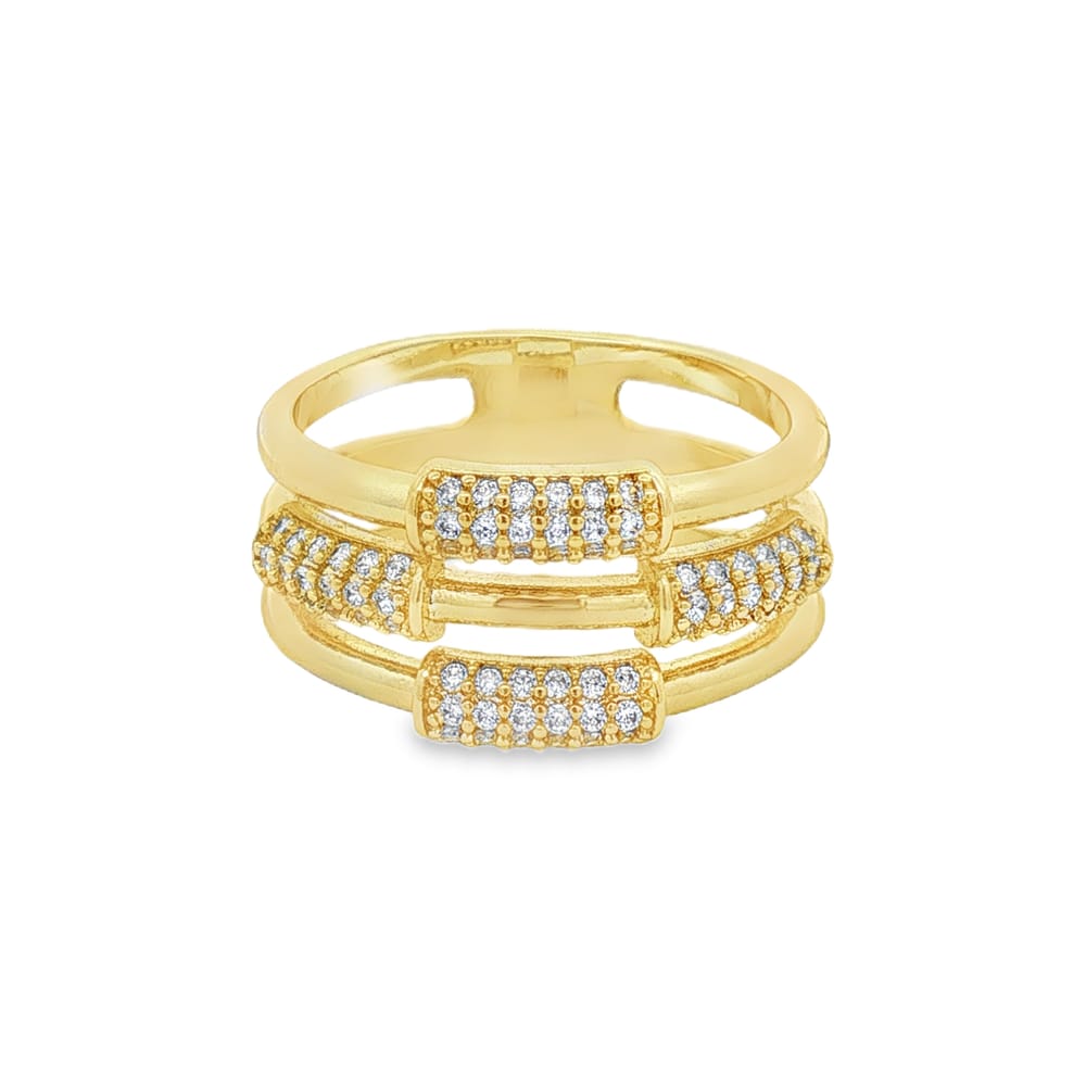 Multi Row Cubic Zirconia Bar Ring - Gold over Brass