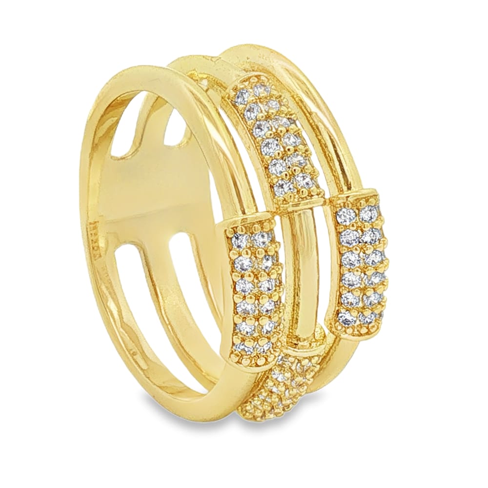 Multi Row Cubic Zirconia Bar Ring - Gold over Brass