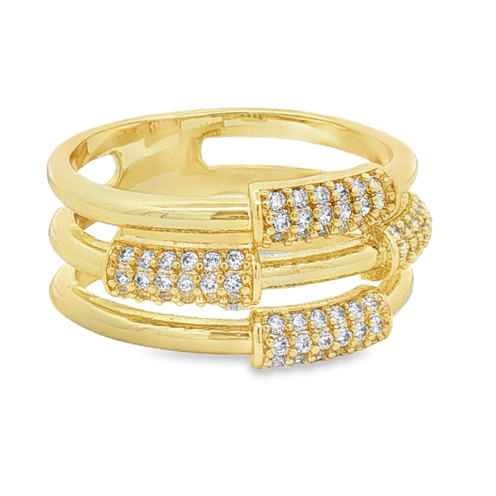 Multi Row Cubic Zirconia Bar Ring - Gold over Brass