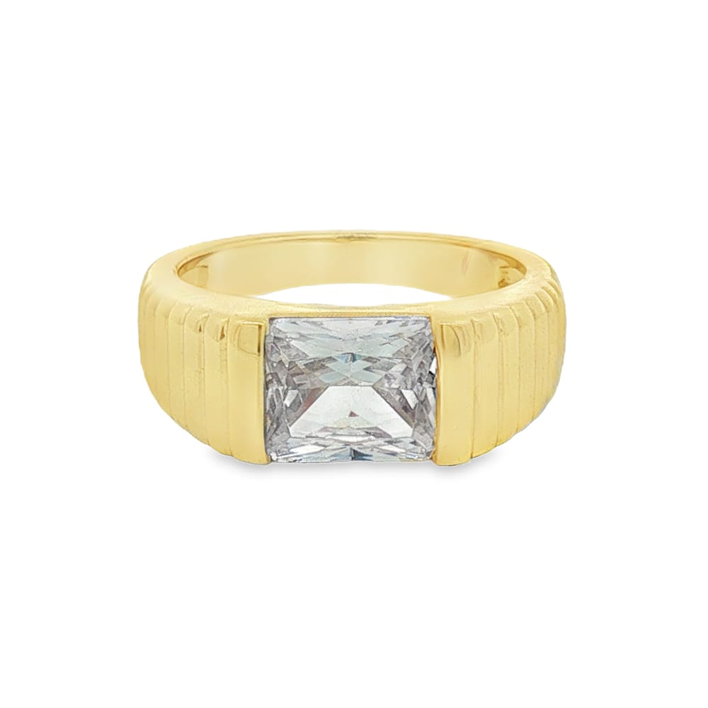 Gold Over Brass Emerald CZ Ribbed Band Ring 5.17g