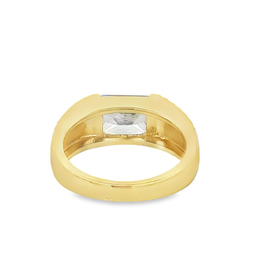 Gold Over Brass Emerald CZ Ribbed Band Ring 5.17g