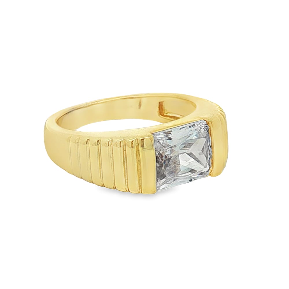 Gold Over Brass Emerald CZ Ribbed Band Ring 5.17g