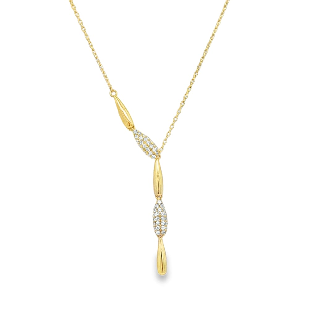 Cubic Zirconia Teardrop 16" Y-Necklace+ 2" Extension Gold Over Sterling Silver .925 3.53g