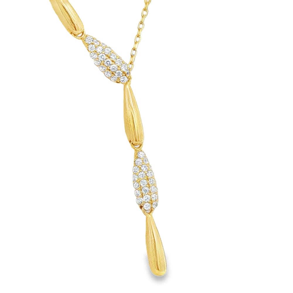 Cubic Zirconia Teardrop 16" Y-Necklace+ 2" Extension Gold Over Sterling Silver .925 3.53g