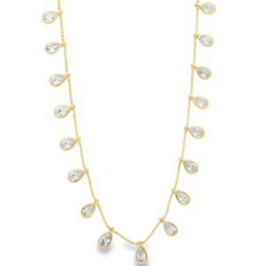 16" + 2" Multi-Cubic Zirconia Teardrop Necklace in Gold Over Sterling Silver