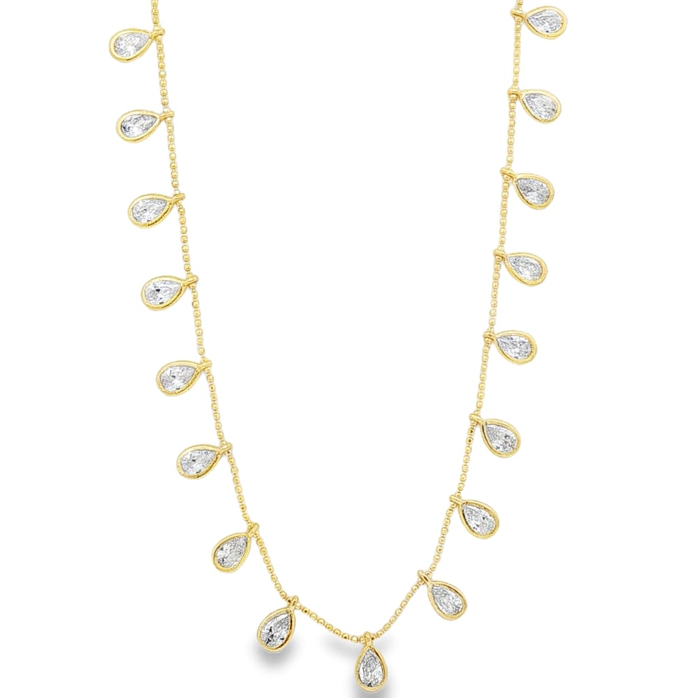 16" + 2" Multi-Cubic Zirconia Teardrop Necklace in Gold Over Sterling Silver