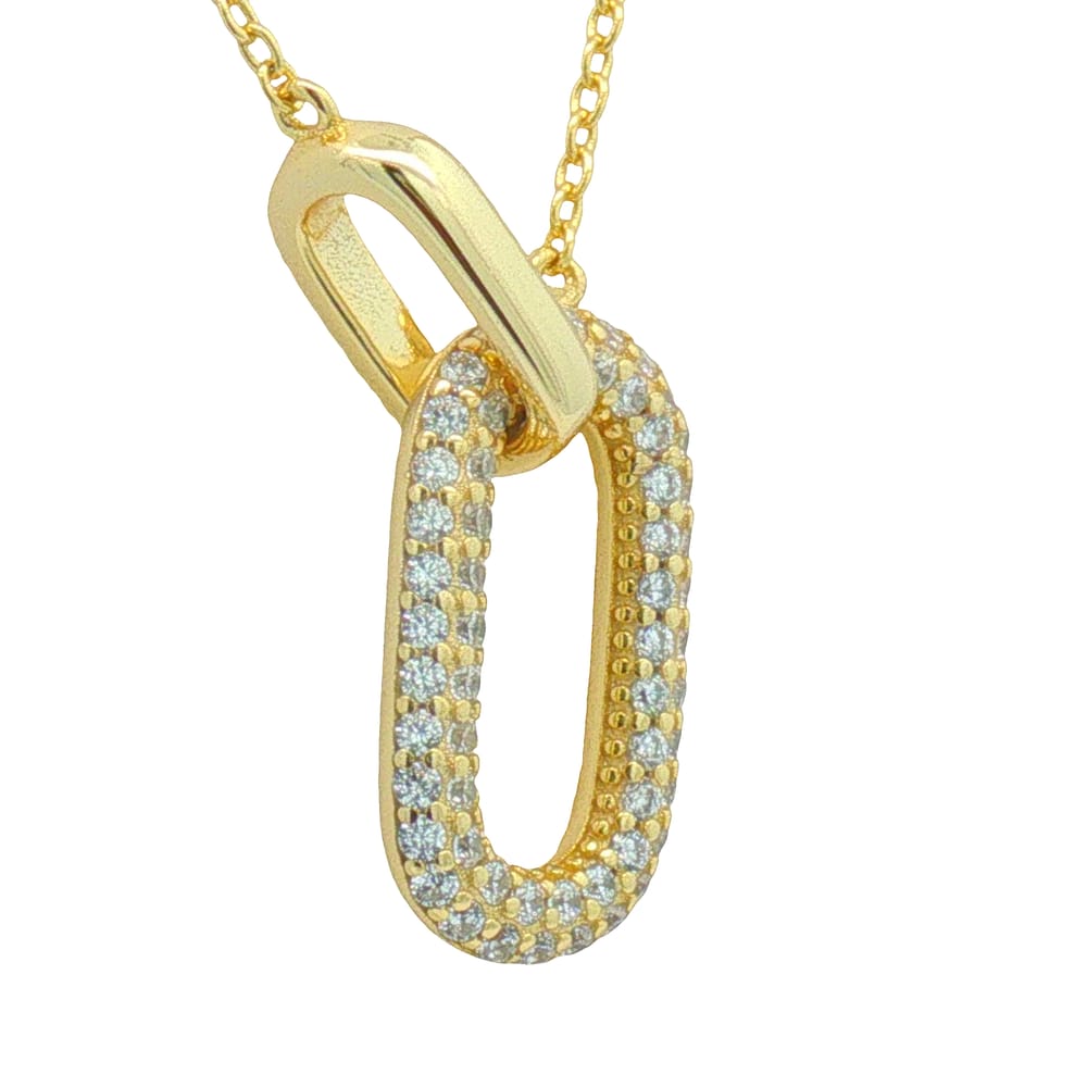 16" Gold Over Sterling Silver .925 Cubic Zirconia Round Link Necklace 4.11g