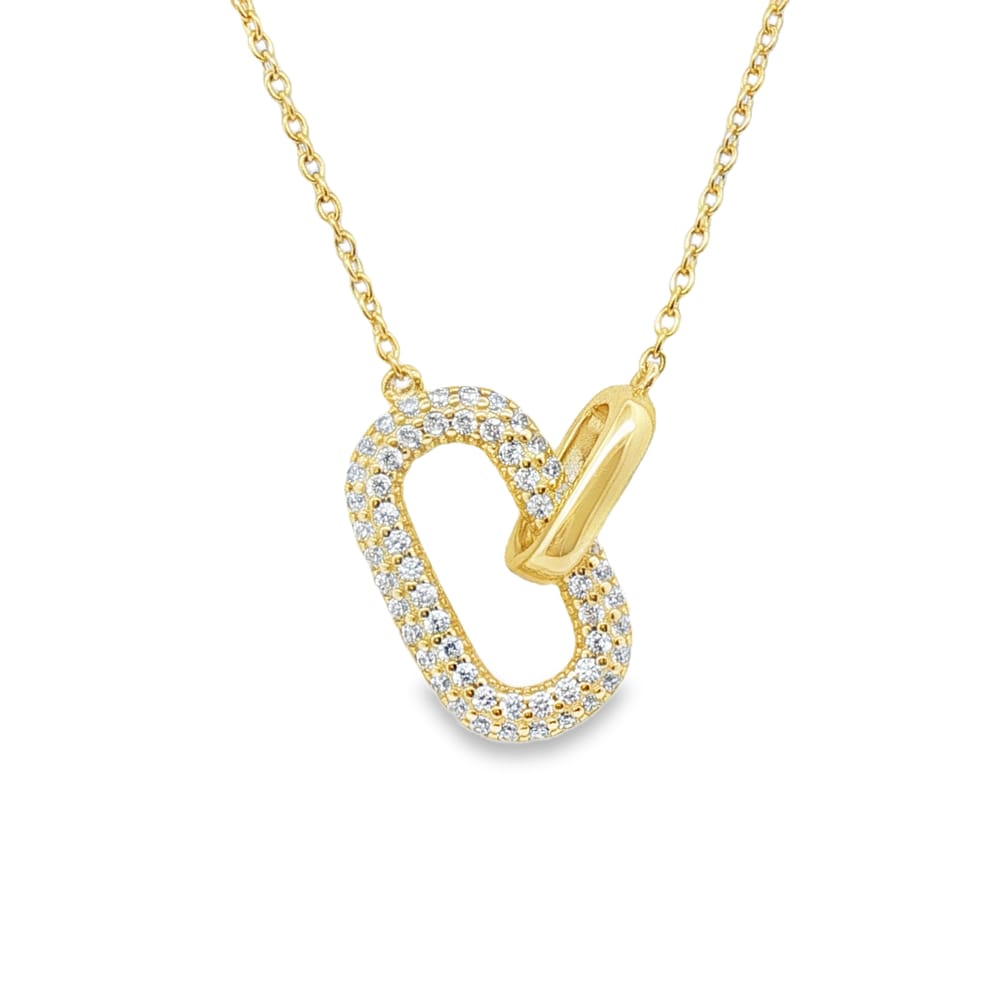 16" Gold Over Sterling Silver .925 Cubic Zirconia Round Link Necklace 4.11g